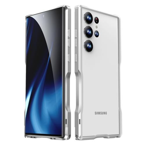 QANXGOG Hülle für Samsung Galaxy S24 Ultra, Extrem Robuste Handyhülle Aus Aluminiumlegierung, Präziser Schnitt und Signalfreundliches Design für Verbesserten Halt und Schutz,Silver,S24 Plus