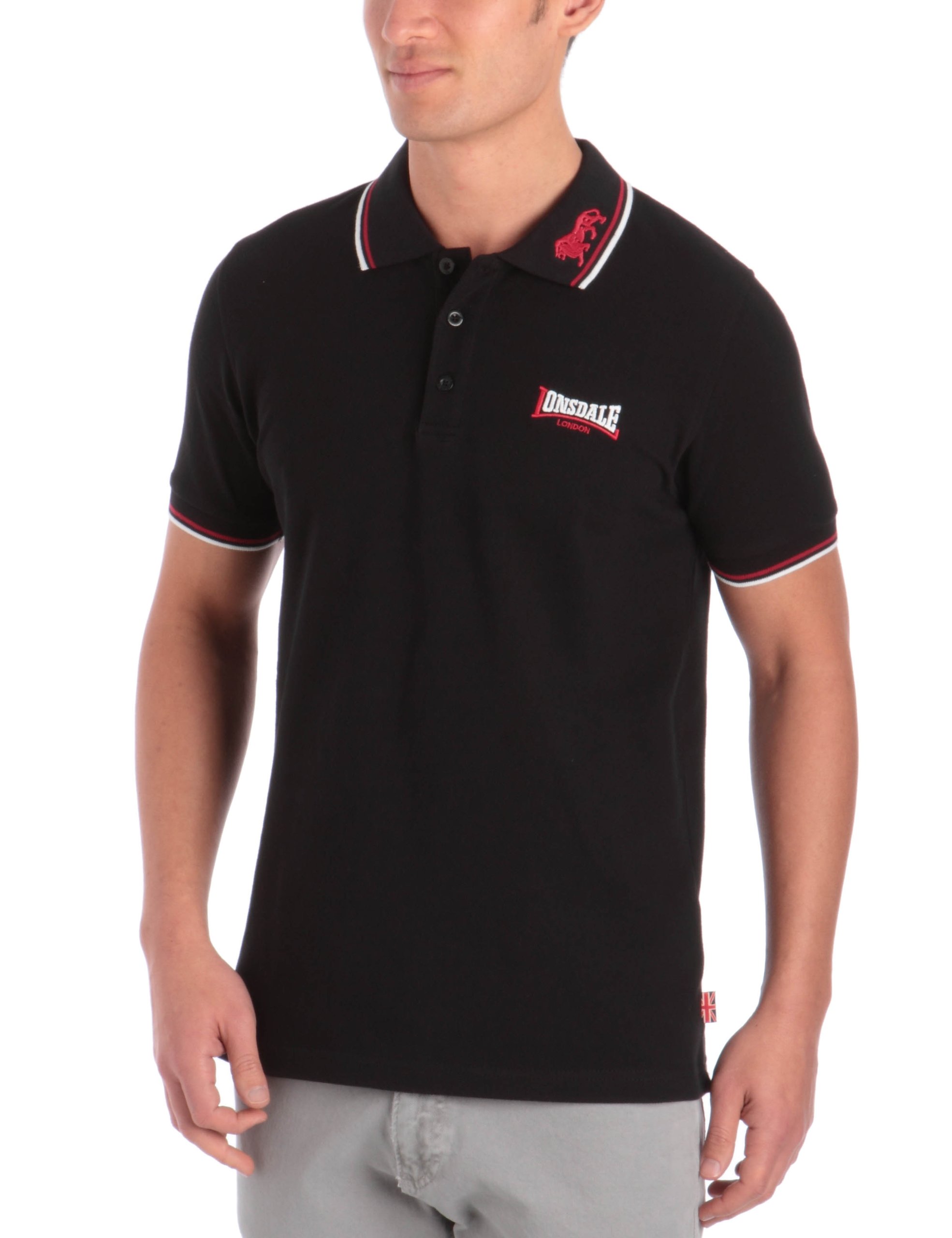 Lonsdale Herren Leeuw T Shirt, Black / Dark Red White, XL EU