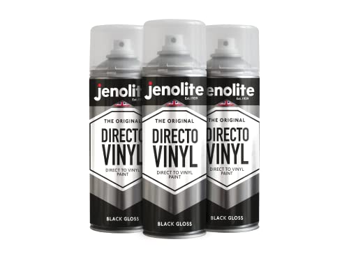 JENOLITE Directovinyl Lack glänzend schwarz – 3 x 400 ml – flexible Stofffarbe, ideal für Autositze, Polstermöbel, geeignet für Vinyl, Leder, die meisten Stoffe
