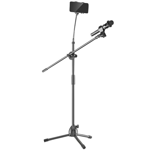 Mikrofonständer, Stativ-Mikrofonständer mit Einstellbarer Galgenhöhe, mit Mikrofonclip, Geeignet für Live-Übertragungen, Tragbar im Freien, Karaoke, Mikrofonhalter (Size : D)