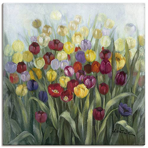 Artland Qualitätsbilder I Bild auf Leinwand Leinwandbilder Wandbilder 50 x 50 cm Botanik Blumenwiese Tulpe Malerei Bunt A5SH Tulpenwiese