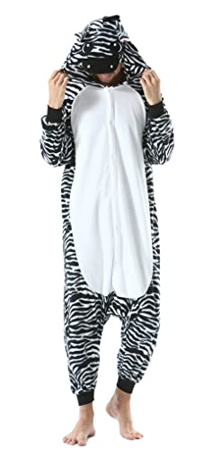 Unisex Pyjamas Jumpsuit Tierkostüm Zebra Onesie Damen Herren Karneval Nachtwäsche