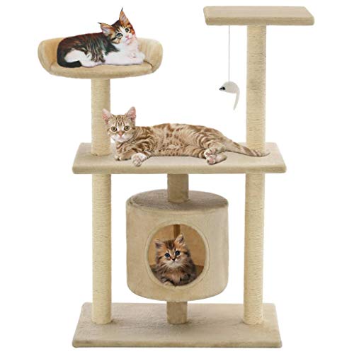 Tier- und Haustierbedarf, Haustierbedarf, Katzenzubehör, Katzenmöbel, Kratzbaum mit Sisal-Kratzstämmen, 95 cm, Beige
