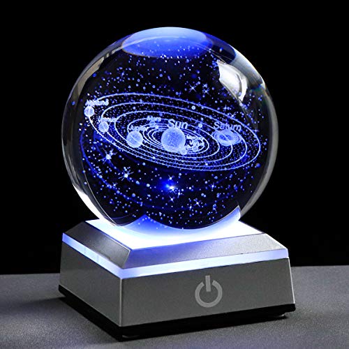 Qianwei 3D-Solarsystem-Kristallkugel mit LED-Beleuchtung, Touch-Basis, Sonnensystem, Modell, Wissenschaft, Astronomie, Geschenke, Gott Segen, die Welt, Ostern, religiöse Geschenke