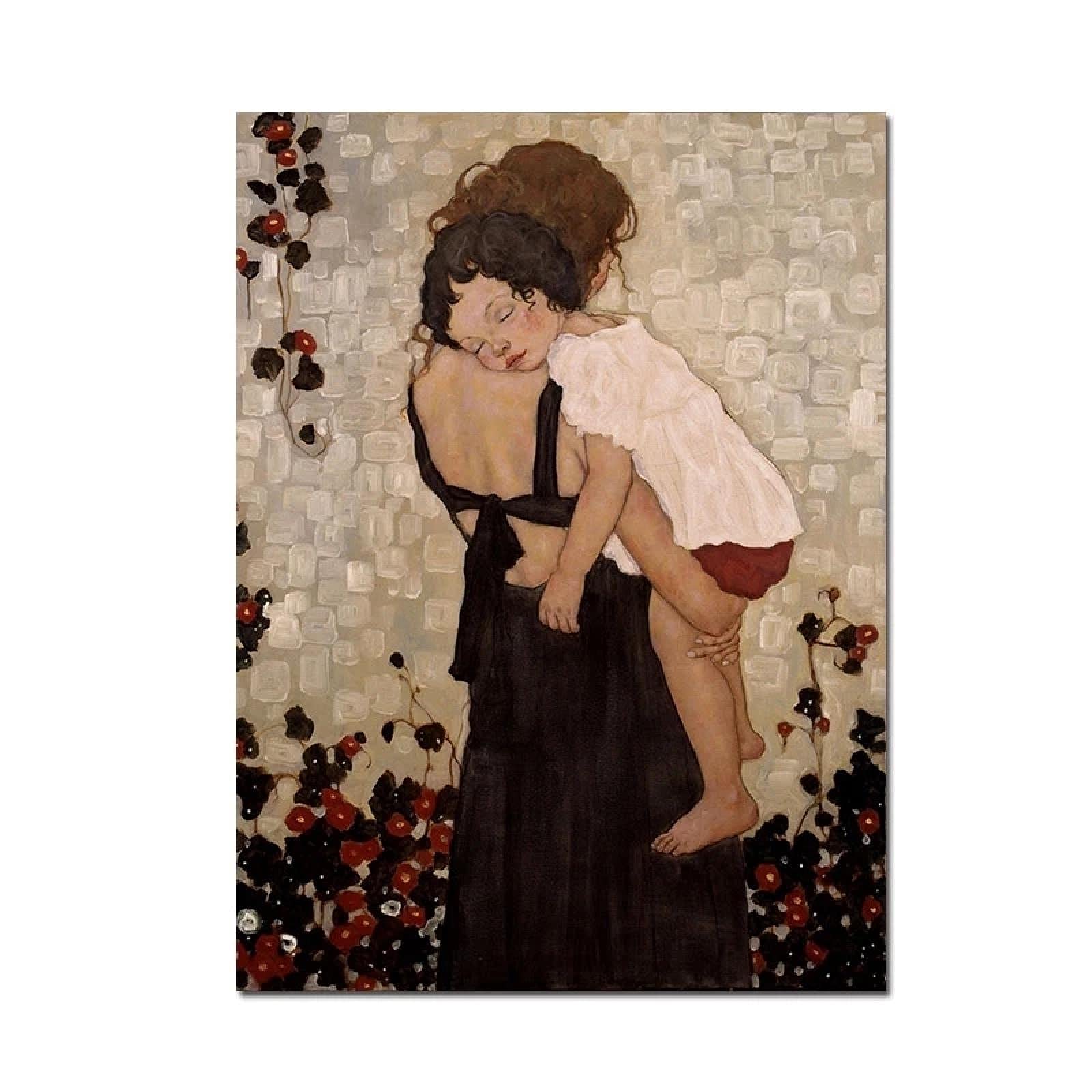 Berühmte Mutter und Sohn von Gustav Klimt Poster und Druck Wandkunst Bild Abstraktes Leinwandbild für Wohnzimmerdekoration 29,7 x 42 cm Rahmenlos