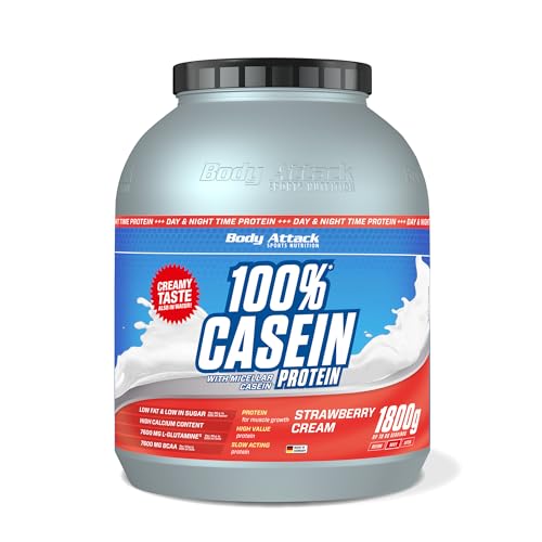 Body Attack 100% Casein Protein Strawberry Cream, 1800 g