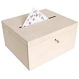 Creative Deco Holzkiste mit Deckel Geldgeschenke Hochzeit Holzbox | 29 x 25 x 15 cm | mit Schloss und Schlüssel Geschenkkarten Box Geldbox Briefbox | Unlackiert Kasten | Ideal für Lagerung