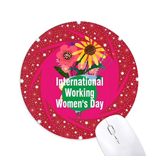 International Working Women Day Wheel Mouse Pad Round Red Rubber