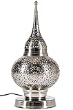 Orientalische Messing Tischlampe Lampe Hayati 45cm in Silber | Marokkanische Tischlampen klein Lampenschirm silberfarben | kleine Nachttischlampe modern für Vintage Retro & Landhaus Stil Design