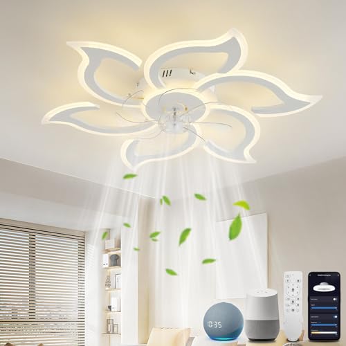 YOLEDY Smart Deckenlampe mit Ventilator Leise mit Fernbedienung, 88cm Schlafzimmerlampe mit Ventilator Kompatibel mit Alexa und Google Home, Deckenventilator mit Beleuchtung Winterbetrieb, Weiß
