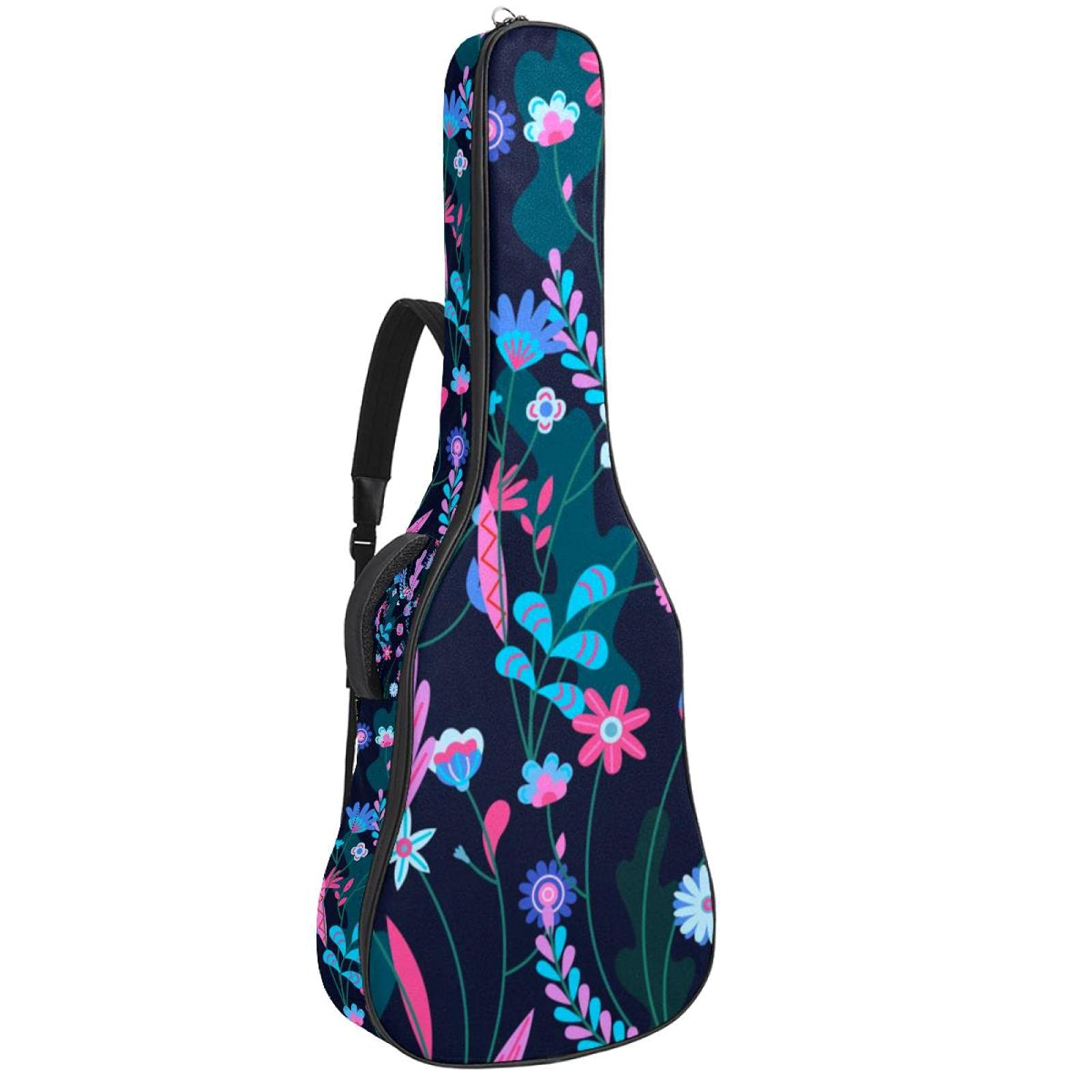 Bunte Gitarrentasche mit floralem Muster, wasserdichter Reißverschluss, weicher Gitarren-Rucksack für Bassgitarre und klassische Folk-Gitarre