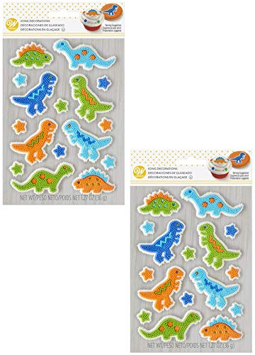 Set of 2 Wilton Fun Icing Decorations - Great for Cakes, Cupcakes, and More - Boys and Girls Birthday Celebration Cake Decoration (Dinosoars)
