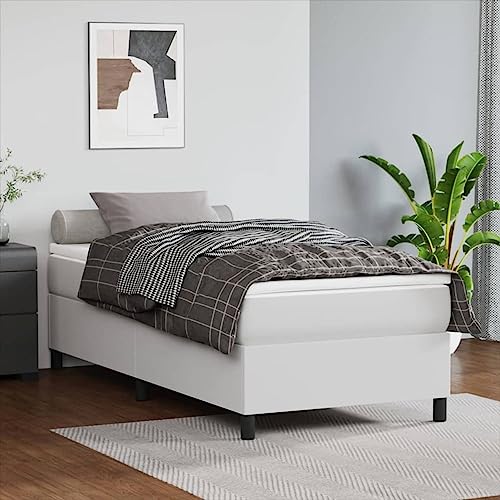 BAZZI Boxspringbett 80 x 200 cm mit Matratze Polsterbett 80 x 200 cm Komplettes Bettset,Bett 80 x 200 cm Mit Matratze und Lattenrost Weiß-22 Kunstleder Jugendbett für Jugendzimmer, Futonbett