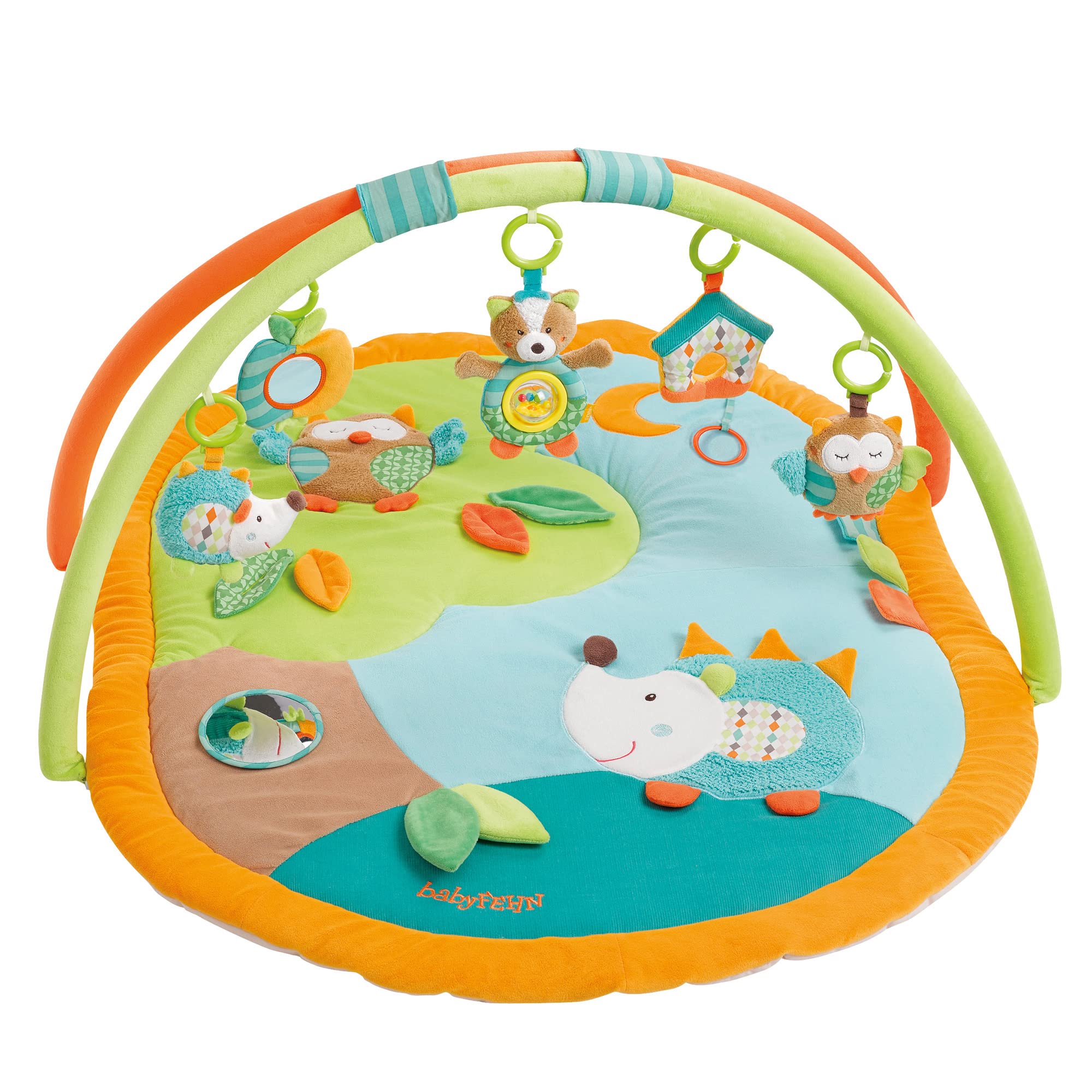 Fehn 3-D-Activity-Decke Spielbogen Sleeping Forest – Krabbeldecke mit 5 abnehmbaren Spielzeugen zum Greifen – Spieldecke für Babys und Kinder ab 0+ Monaten – Krabbelmatte als Geschenk zur Geburt