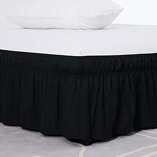 Bettrock zum Umwickeln Bettvolant,Ruffled Solid Bed Rock 200x200/180x200 Wrap Around Style, Elastische Bett Wrap Ruffled mit Plattform Bett Rock 38/45cm Drop (Color : Black, Size : 200 * 220+45cm)
