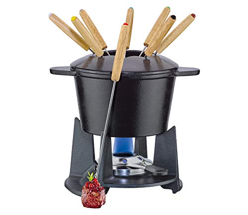 Gusseisen Fondue-Set GRENOBLE schwarz, Ø 15,5 cm mit 8 Fonduegabeln