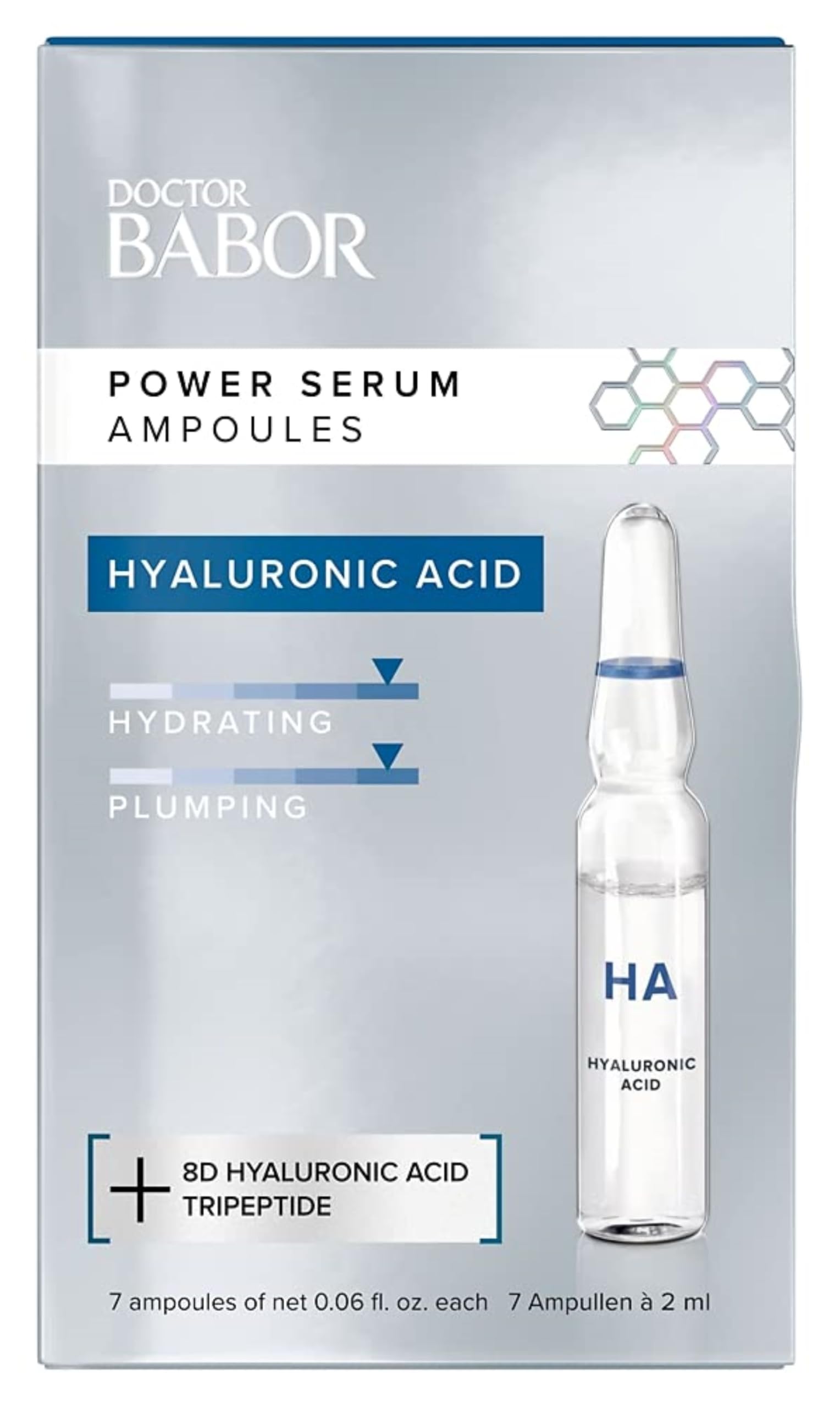 DOCTOR BABOR Power Serum Hyaluronic Acid, Ampullen fürs Gesicht, Hyaluronsäure + Tripeptide für intensive Feuchtigkeit, Vegane Formel,{ 7 x 2 ml } | 7 Stück (1er Pack)