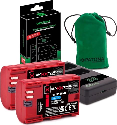 Baxxtar MaxProtect LP-E6NH Akkus (2X 2400mAh) NTC Sensor V1 Gehäuse - 1500mA Ladegerät PD-Performance USB-C - EOS R R5 R5c R6 R6II R7 60D 70D 80D 90D 5DS 5DS R 5D II III IV 6D I II 7D I II etc.