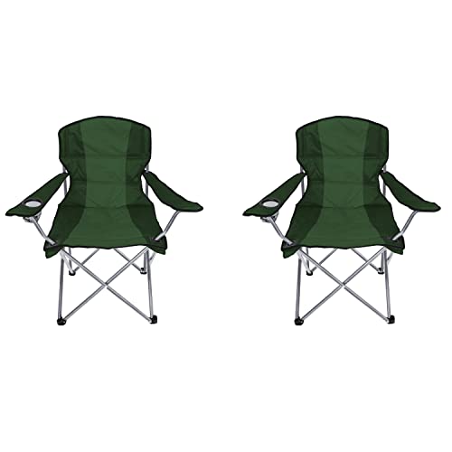 Mojawo 2 Stück Comfort Anglersessel Campingstuhl Faltstuhl Anglerstuhl Regiestuhl mit Getränkehalter und Tasche in Grün gepolstert