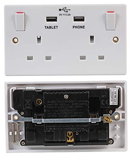 Pro Elec 2236U Steckdose mit 2-facher Schalter, 13 A, 2 x 2,4 A USB-Buchsen