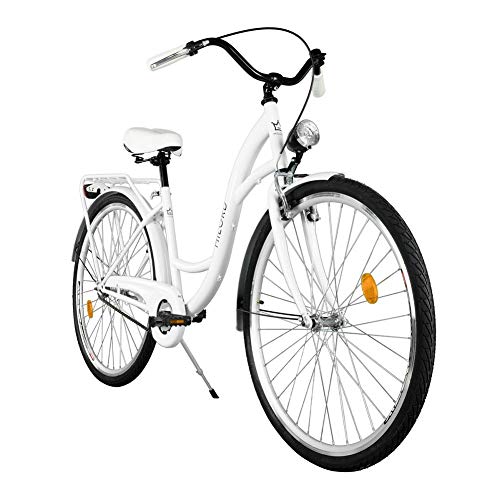 Milord. Komfort Fahrrad mit Gepäckträger, Hollandrad, Damenfahrrad, 1-Gang, Weiß, 26 Zoll
