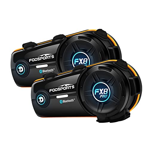 Fodsports FX8 Pro Motorrad Bluetooth Headset, Motorradhelm Kommunikationssystem mit Audio Multitasking, Musikteilen, 3 Soundeffekte, Helm Headset für bis zu 8 Motorräder mit Reichweite von 2000m