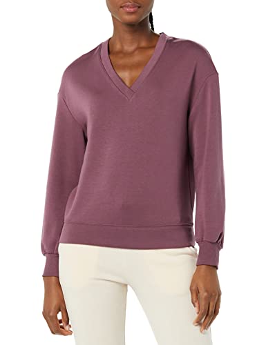 Amazon Aware Damen Lockeres Fleece-Sweatshirt mit V-Ausschnitt, Dunkeltraube, 3XL Große Größen