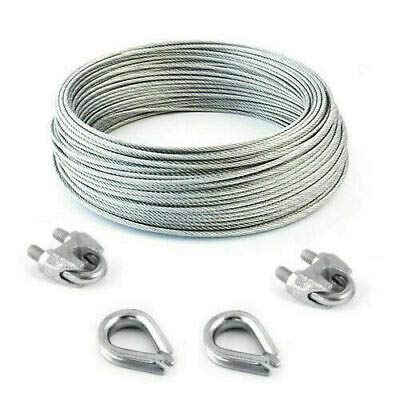 DQ-PP | GALVANISED WIRE ROPE KIT | 6 milimeters | 10 meters | 6x19 strand | Zinced steel cable | Clamp x2 | Thimble x2