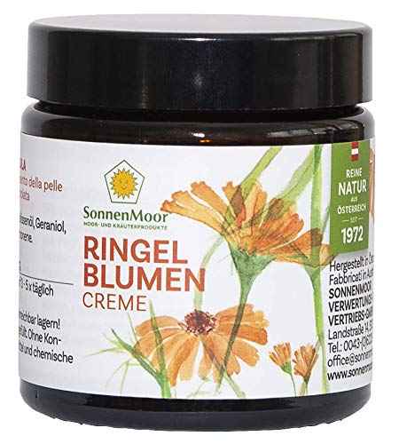 Sonnenmoor Ringelblumensalbe - Naturkosmetik Creme zur Pflege von trockener, rauer und rissiger Haut - im Glastiegel 90 g