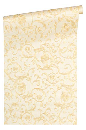 Versace wallpaper Vliestapete Butterfly Barocco Luxustapete mit Ornamenten barock 10,05 m x 0,70 m beige creme metallic Made in Germany 343261 34326-1