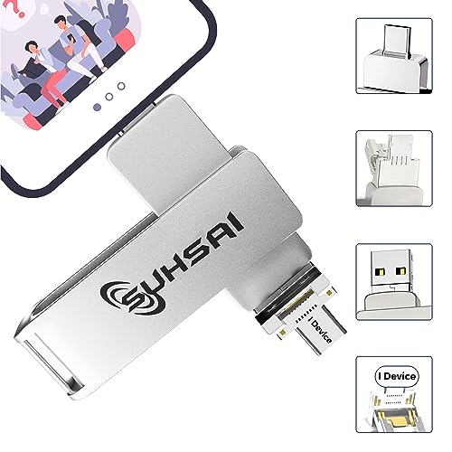 Suhsai USB 3.0 Flash Drive 128 GB, 4 in 1 USB Memory Stick, Externer Speicher Pendrive, High Speed ​​Foto Stick, Pen Drive Kompatibel mit iPhone, iPad, Android, Laptop, Tablet, PC, Computer (Silber)