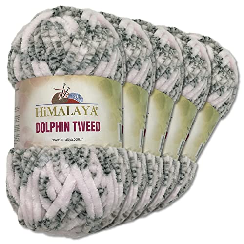 Himalaya 5 x 100 g Dolphin Tweed Chenille Wolle Flauschwolle Samtgarn Velourgarn Amigurumi Babywolle (92004 | Hellrosa)