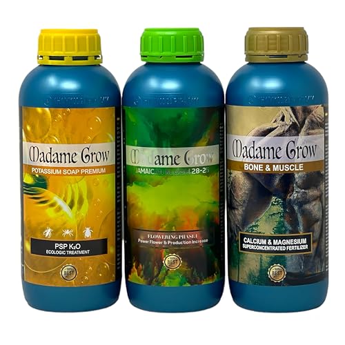 Madame Grow - Kit Kauai - Natürliche Düngemittel - Fördert die Blüte, unterstützt den Stoffwechsel und dient als natürliche Abwehr - Jamaican Bloom, Bone & Muscle und Kaliumseife - je 3 x 1 Liter