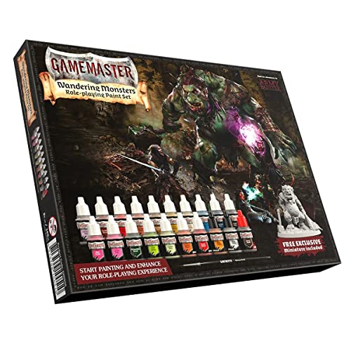The Army Painter Gamemaster: Wandering Monsters Farbset, 20 Tropfflaschen von 12ml Acrylfarbe für Miniaturen, 1 Grundierungsbürste, 1 Plastiktroll Miniatur für Tabletop Rollenspiele Dungeons & Dragons