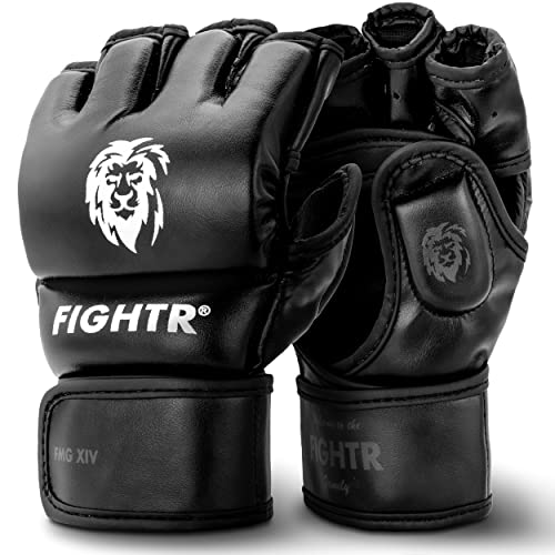 FIGHTR® MMA Handschuhe - ideale Stabilität & Schlagkraft | Freefight Gloves für MMA, Kickboxen, Boxen, Sparring & Kampfsport | inkl. Tragetasche (Schwarz, M)