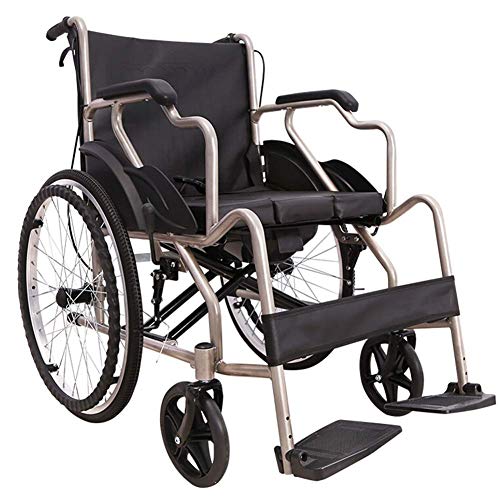 GAXQFEI Faltbare Rollstuhl mit Anti-Rutsch-Armlehne, höhenverstellbare Fußstützen, 19 Kg Heller Stahl, Transport Rollstuhl, Reise Rollstuhl, Sitzbreite 45 cm,