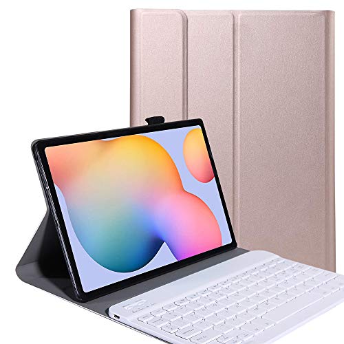 YGoal Tastatur Hülle für Galaxy Tab S7 Plus,(QWERTY Englische Layout) Ultradünn PU Leder Schutzhülle mit Abnehmbarer drahtloser Tastatur für Samsung Galaxy Tab S7 Plus T970 12.4 Zoll Tablet, Roségold