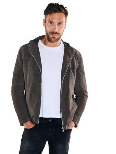 emilio adani Herren Herren Lederjacke mit Kapuze, 36208, 36208, Dunkelgrau in Größe 56