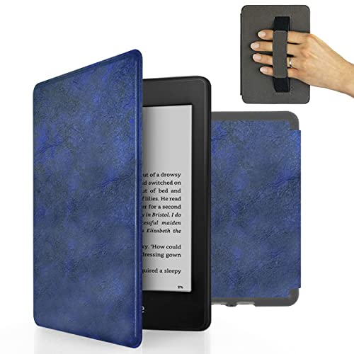 MyGadget Kunstleder Hülle für Amazon Kindle Paperwhite 10.Generation (Modell 2018 - PQ94WIF - 6 Zoll) mit Handschlaufe & Auto Sleep/Wake Funktion in Dunkel Blau
