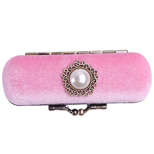 Cabilock Fashion Retro Samt Lippenstift Box Lippenbalsam Organizer Tasche langlebig weich Kosmetik Aufbewahrungsbox mit Spiegel (Pink)
