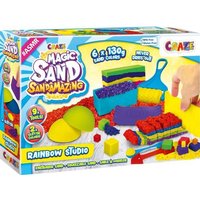 CRAZE Sanamazing 900 g Förmchen Magic Sand Sandamazing Rainbow Studio Bunter Kinetischer Indoorsand 6X 150g mit 11 Sandwerkzeuge und Formen 32435, Blau, Gelb, Rot orange, lila, grün