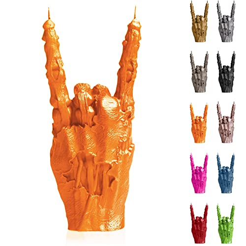 Candellana Kerze Hand RCK | Höhe: 22 cm | Zombie Hand | Orange | Brennzeit 30h | Kerzengröße gleicht 1:1 Einer realen Hand | Handgefertigt in der EU