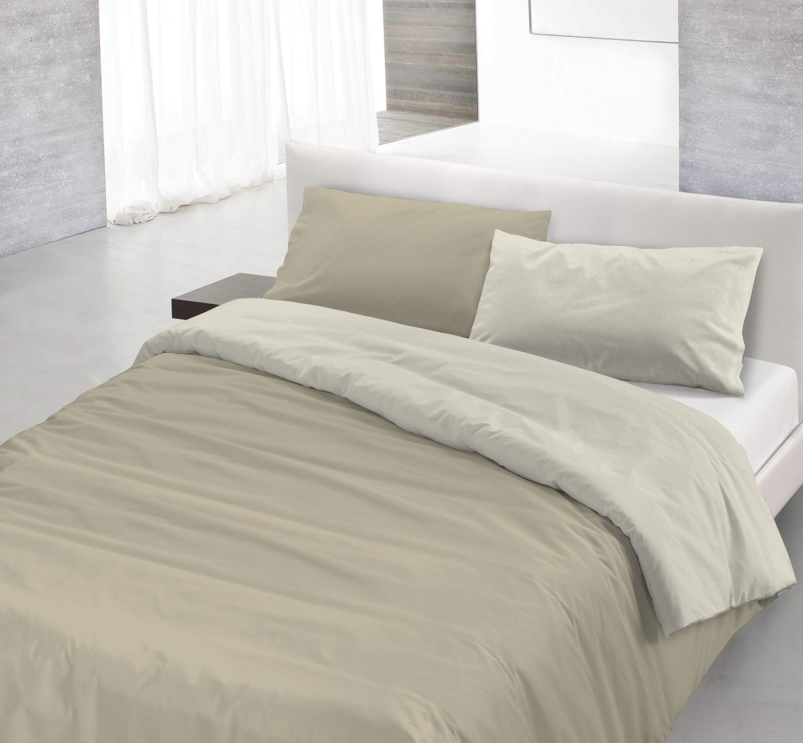 Italian Bed Linen Natural Color Doubleface Bettbezug, 100% Baumwolle, Schwarz/hell Grau, Einzelne