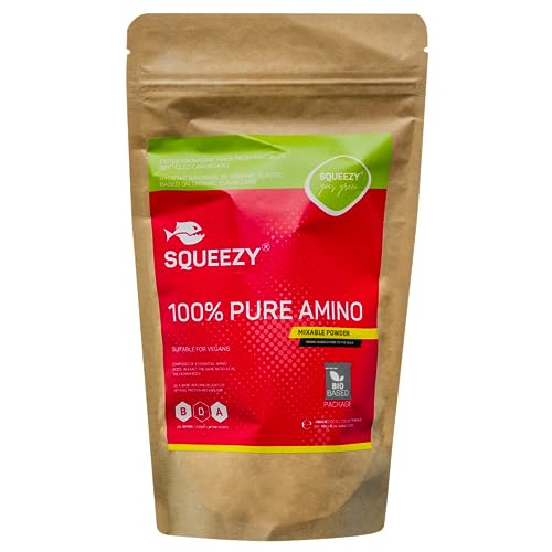 Squeezy 100% Pure Amino Powder | Eiweiß Protein Pulver | 8 essentielle & sehr gut verwertbare Aminosäuren | Regeneration nach dem Sport & Vorbeugung gegen Muskelkrämpfe & Schmerzen