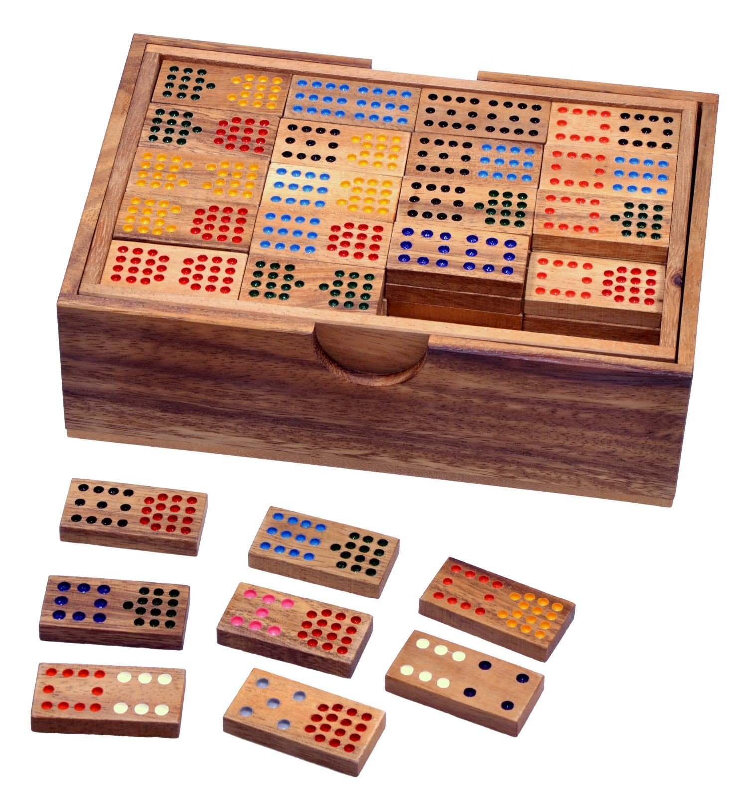 LOGOPLAY Domino Doppel 15 - Legespiel - Gesellschaftsspiel aus Holz mit 136 Spielsteinen