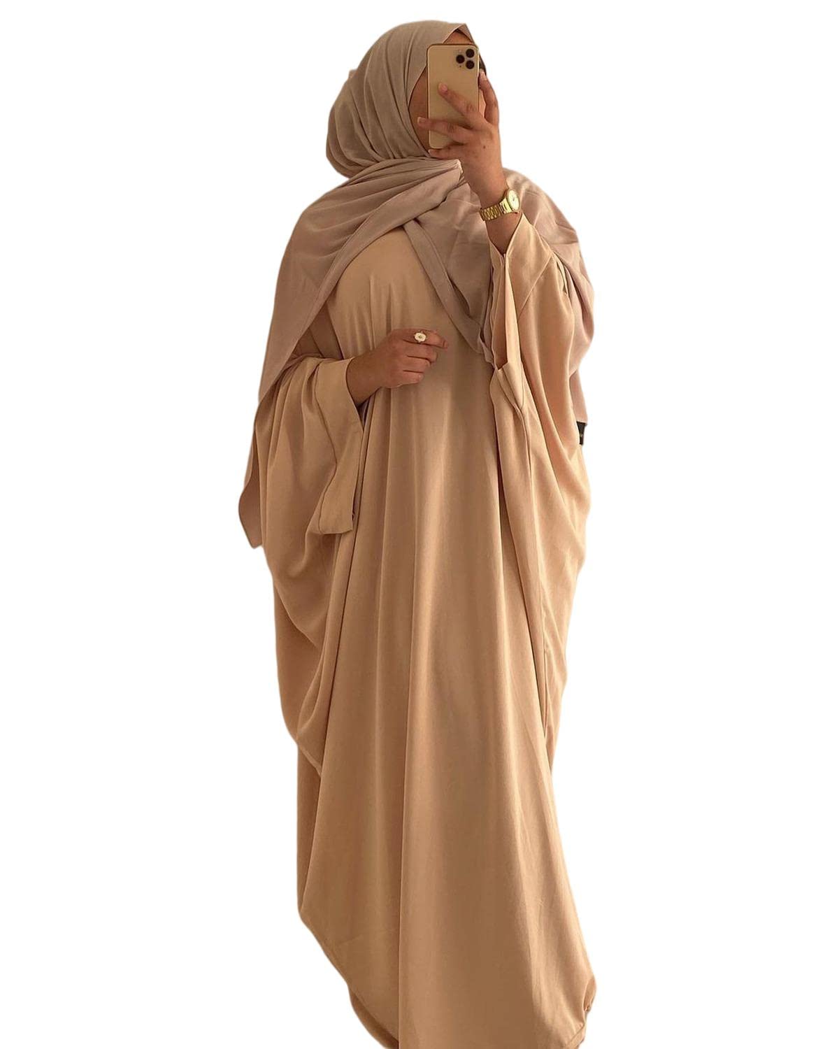 RUIG Damen Kleid Muslimische Gebet Abaya Islamische Robe Maxi Afrikanischer Kaftan Türkei Islam Dubai Türkei Kleid in voller Länge ohne Hijab, Beige Ohne Hijab, Einheitsgröße