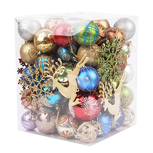 NN Weihnachtskugel,Christbaumkugeln Set 3-8cm 60-70 stück Kunststoff Mehrfarbig Multi-Form Anhänger mit Hängendes Seil für Weihnachtsbaum Windows Sturz Eingangsdekoration （Form zufällig