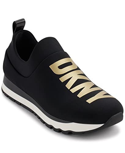 DKNY Damen Jadyn Slip On Neoprene Sneaker, Black/Gold, 37.5 EU