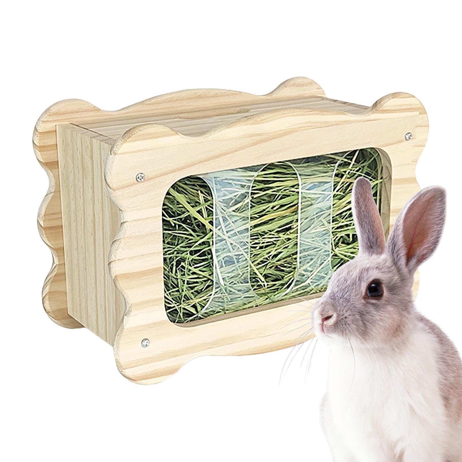 Kaninchen Heuraufe - Sichere Holz Bunny Feeder Krippe - Futterspender Ständer, Bunny Gras Halter, Heu Box für Kleine Haustiere Meerschweinchen Bunny Hamster Käfig Zubehör Teksome