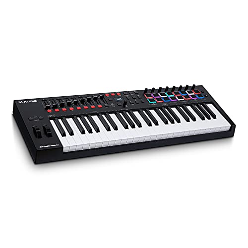 M-Audio Oxygen Pro 49 – 49-Tasten USB MIDI Keyboard Controller mit Beat Pads, MIDI-zuweisbaren Reglern, Tasten & Fadern und enthaltenem Softwarepaket